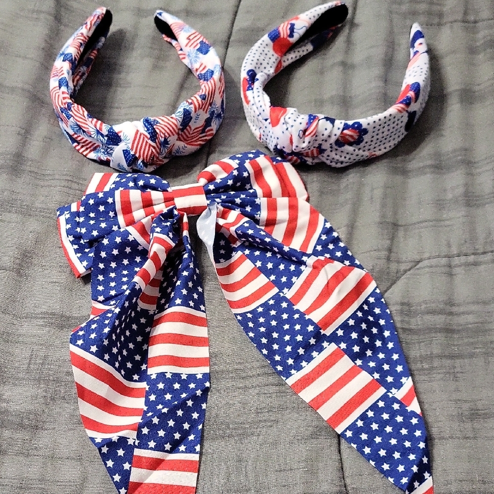3 Pc.Patriotic Headband and Bow Set